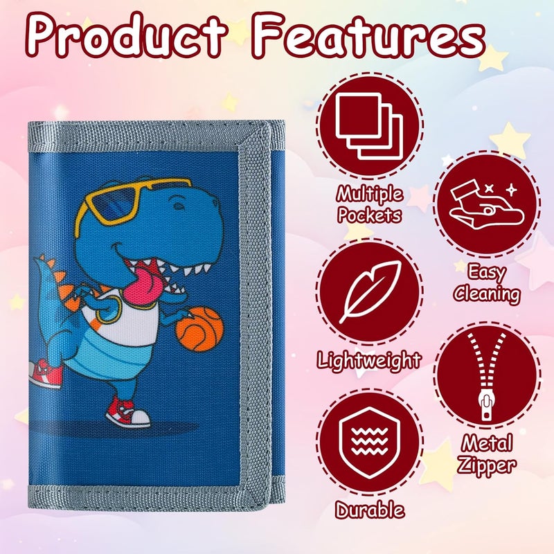 Sundee RFID Blocking Wallet,3 Packs Kids Wallet Bulk,Mini Trifold Coin Purse Cartoon Wallet,Front Pocket Wallet with Zipper for Kids,Canvas Outdoor Sports Wallets with Magic Sticker - Apricot - Image 5